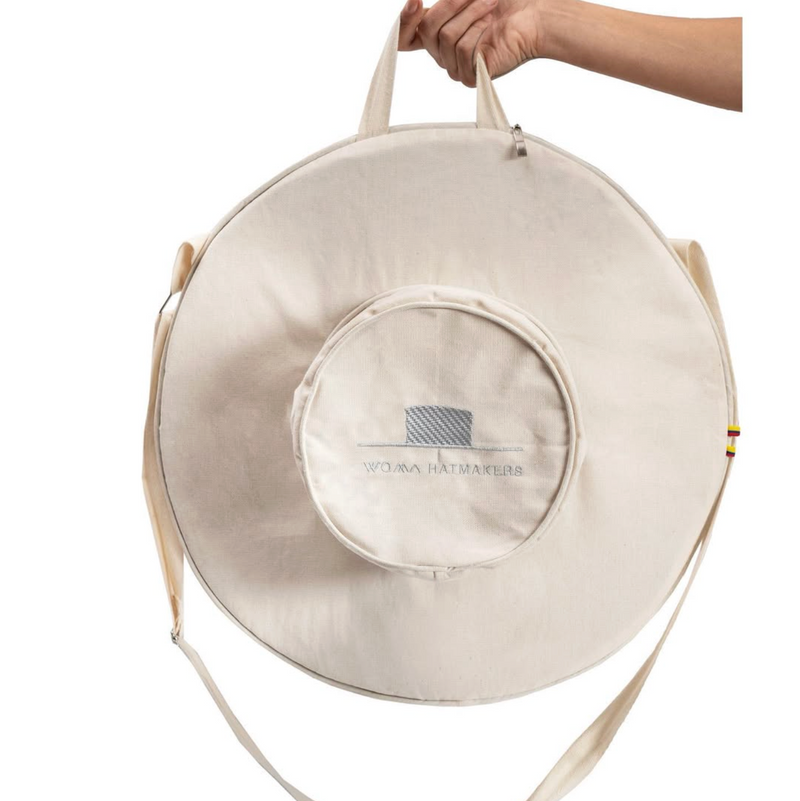 Beige travel hat bag on a white background
