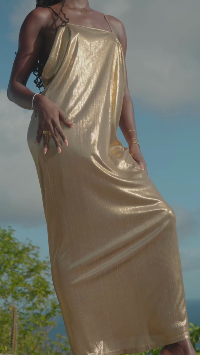 Robe longue dorée Elara